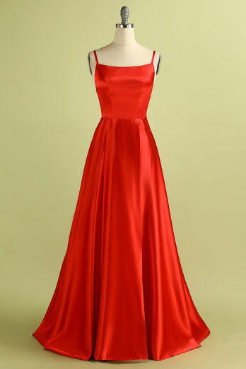 Red Backless Satin Dress
