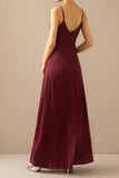 Burgundy Simple Long Bridesmaid Prom Dress