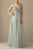 Load image into Gallery viewer, Long A Line Tulle Grey Blue Evening Dress