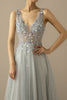 Load image into Gallery viewer, Long A Line Tulle Grey Blue Evening Dress