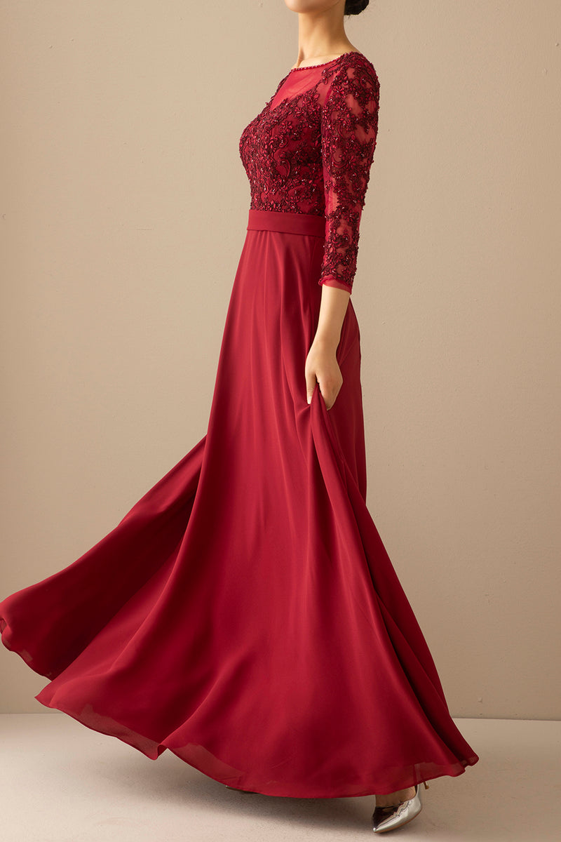 Load image into Gallery viewer, Burgundy Mother of the Bride Dress With Sleeves