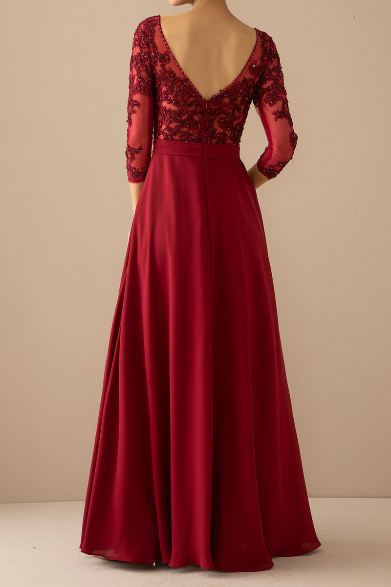 Load image into Gallery viewer, Burgundy Mother of the Bride Dress With Sleeves