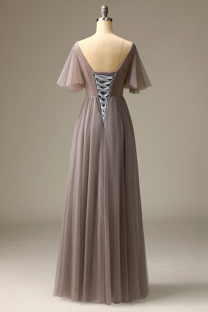 Load image into Gallery viewer, Grey V Neck Prom Dress