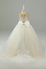 Load image into Gallery viewer, Champagne A Line Tulle Flower Girl Dress with Bow
