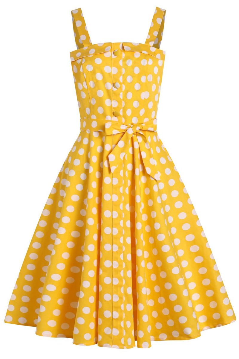 Load image into Gallery viewer, Yellow Polka Dots 1950s Sundress