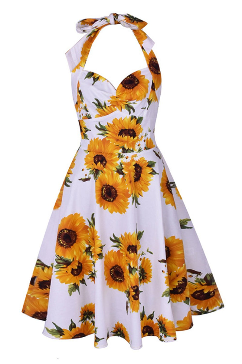 Load image into Gallery viewer, Halter Printed 1950s Pin Up Dress