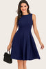 Load image into Gallery viewer, Navy Solid Sleeveless 1950s Swing Dress
