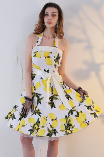 Halter Lemon Printed 1950s Dress