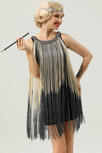 Round Neck Black Fringed 1920s Dress