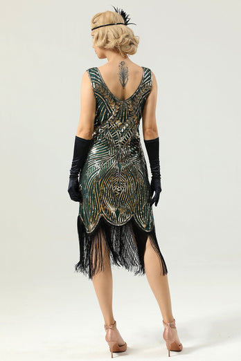 Apricot Sleeveless Sequin Fringe 1920 Dress