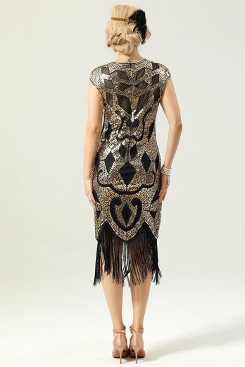 Black Sleeveless Sequin Fringe 1920 Dress