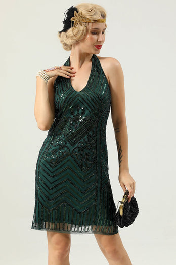 Halter Green Sequins 1920s Dress