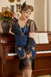 Blue Fringes Sequin Plus Size 1920s Dress