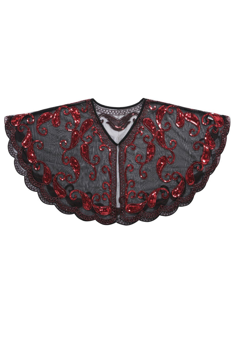 Load image into Gallery viewer, 1920s Red Glitter Sequins Cape