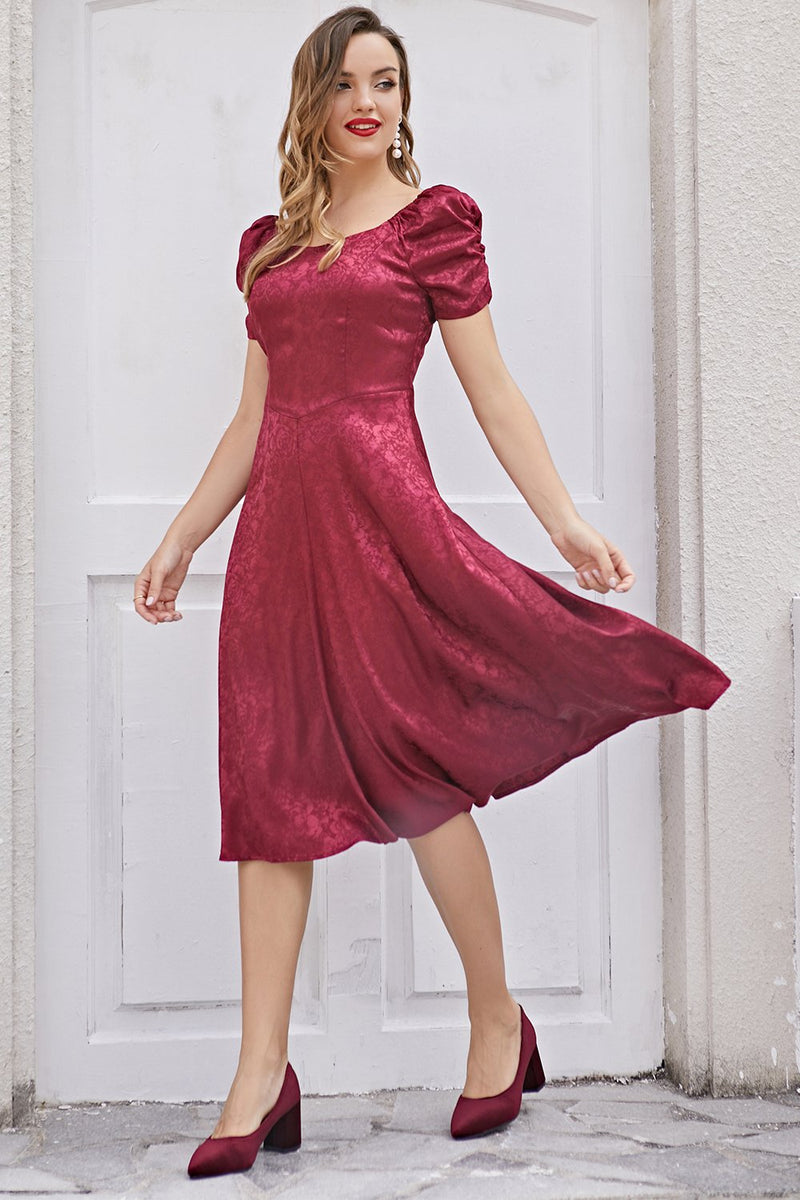 Load image into Gallery viewer, Burgundy Christmas Party Dress Short Sleeve
