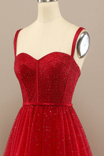 Beautiful Red Sweetheart Prom Dress with Beading
