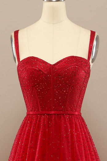 Beautiful Red Sweetheart Prom Dress with Beading