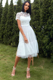 A Line White Lace Wedding Guest Party Dress