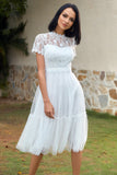 A Line White Lace Wedding Guest Party Dress