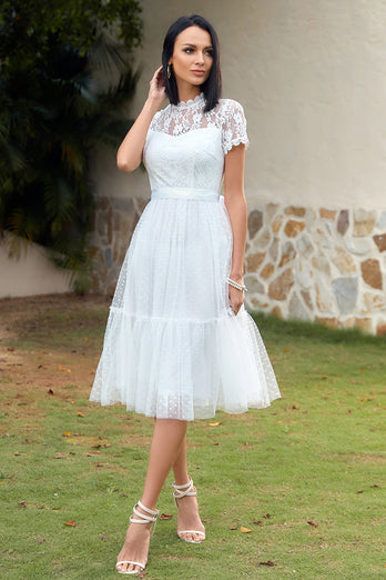 A Line White Lace Wedding Guest Party Dress