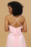 Spaghetti Straps Chiffon Pink Bridesmaid Dress