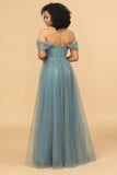 Off the Shoulder Tulle Bridesmaid Dress with Ruffles