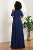 Load image into Gallery viewer, Cold Shoulder Navy Chiffon Bridesmaid Dress with Slit
