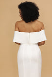 White Off the Shoulder Satin Bridesmaid Dress