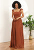 Load image into Gallery viewer, Terracotta Chiffon A-Line Floor Length Bridesmaid Dress With Ruffles