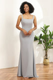 Grey Square Neck Mermaid Bridesmaid Dress with Shawl