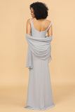 Grey Square Neck Mermaid Bridesmaid Dress with Shawl