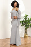 Grey Square Neck Mermaid Bridesmaid Dress with Shawl