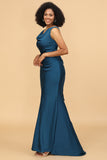 Ink Blue Satin Mermaid Bridesmaid Dress