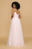 Pink Spaghetti Straps Tulle Bridesmaid Dress