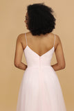 Pink Spaghetti Straps Tulle Bridesmaid Dress