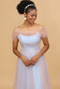 Load image into Gallery viewer, A Line Spaghetti Straps Pink and Blue Tulle Long Bridesmaid Dress