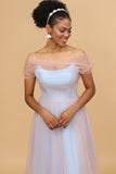 A Line Spaghetti Straps Pink and Blue Tulle Long Bridesmaid Dress