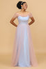 Load image into Gallery viewer, A Line Spaghetti Straps Pink and Blue Tulle Long Bridesmaid Dress