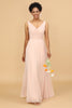 Load image into Gallery viewer, A Line V Neck Blush Chiffon Long Bridesmaid Dress