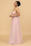 A Line Spaghetti Straps Tulle Blush Long Bridesmaid Dress