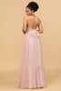 Load image into Gallery viewer, A Line Spaghetti Straps Tulle Blush Long Bridesmaid Dress
