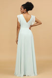 Mint Chiffon V-Neck Bridesmaid Dress