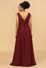 Load image into Gallery viewer, Burgundy V-Neck Lace Up Bridesmaid Dress With Slit