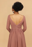 Blush V-Neck Long Sleeves Bridesmaid Dress