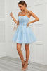 Load image into Gallery viewer, Blue Tulle Short Prom Dress with Appliques