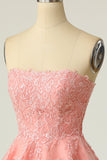 Blush Strapless Short Prom Dress with Appliques