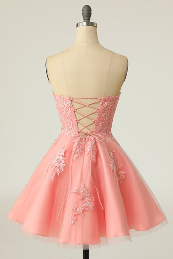 Blush Strapless Short Prom Dress with Appliques