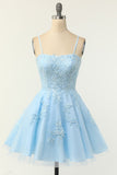 Blush Strapless Short Prom Dress with Appliques