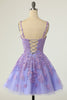 Load image into Gallery viewer, A Line Spaghetti Straps Purple Short Cocktail Dress