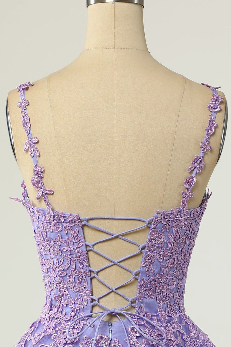 Load image into Gallery viewer, A Line Spaghetti Straps Purple Short Cocktail Dress